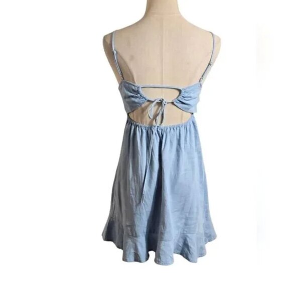 Love Tree Light Blue Linen Blend Mini Dress Size L - Picture 2 of 6
